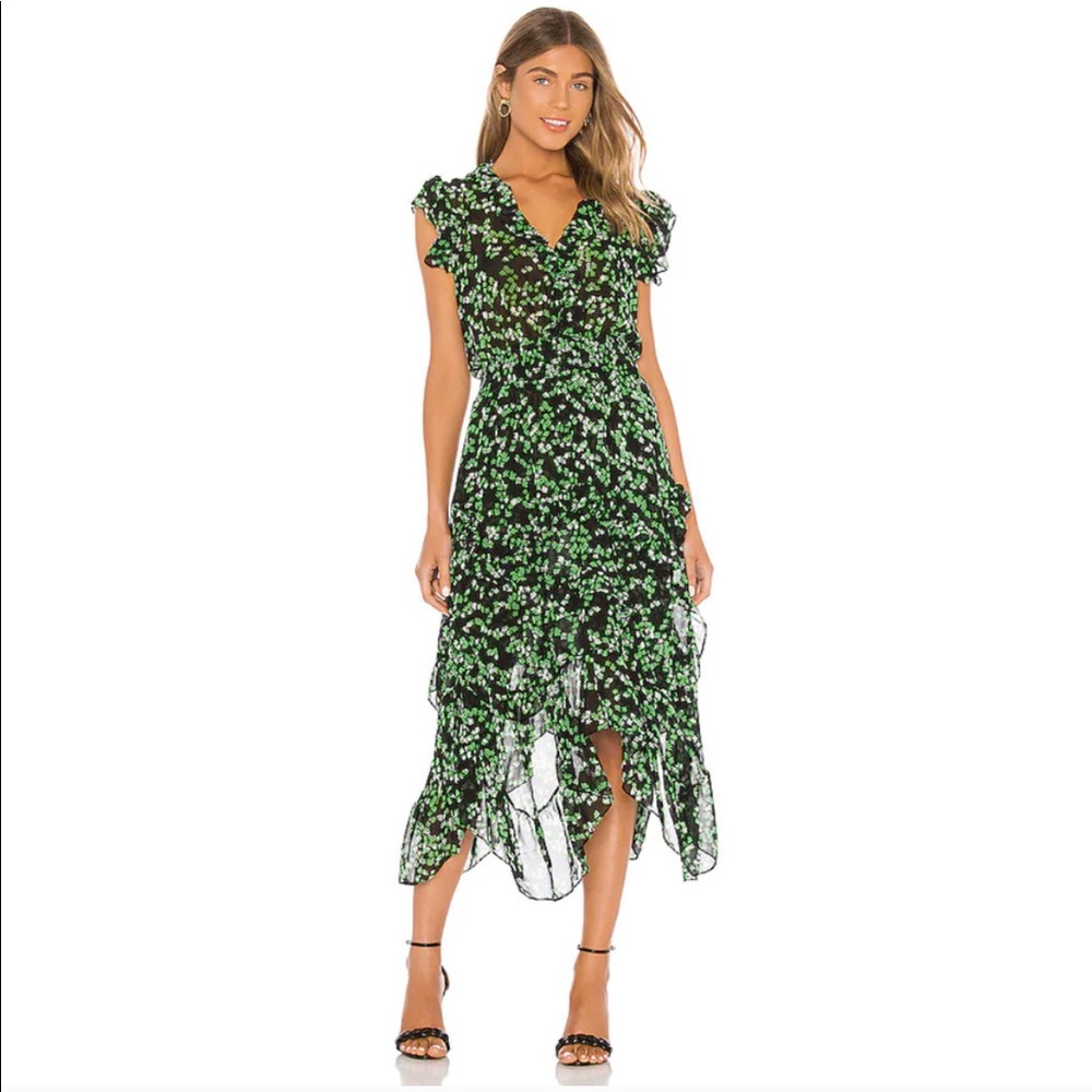 Misa Los Angeles Dakota Green Mini Blooms Dress, size small